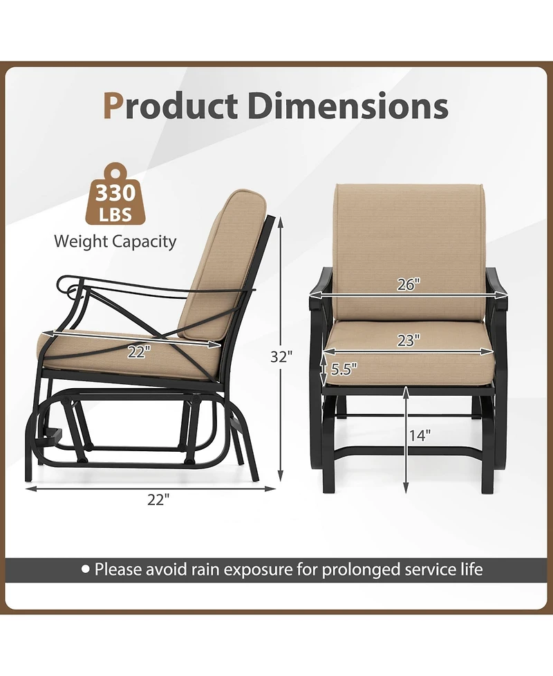 Slickblue Outdoor Rocking Glider Chair with Thick Seat Cushions and Metal Frame