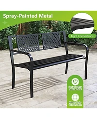 Slickblue Outdoor Loveseat Bench with Metal Frame for Patio, Porch or Garden