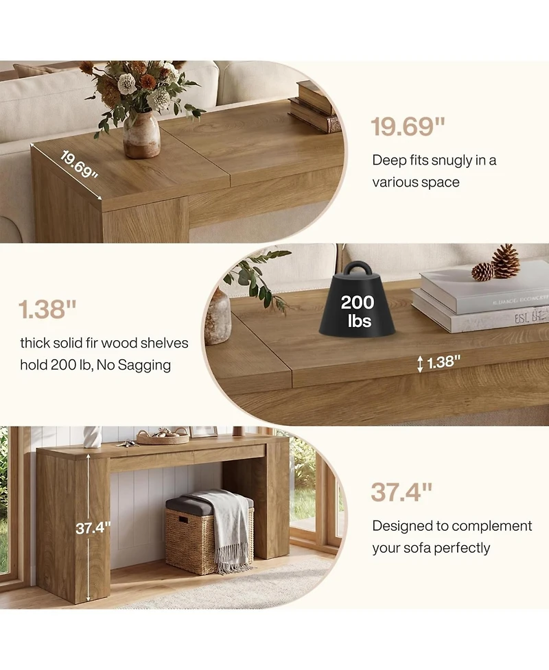 Tribesigns 35.4" Tall Farmhouse Console Table, 71" Wooden Sofa Table for Living Room, Modern Entryway Furniture