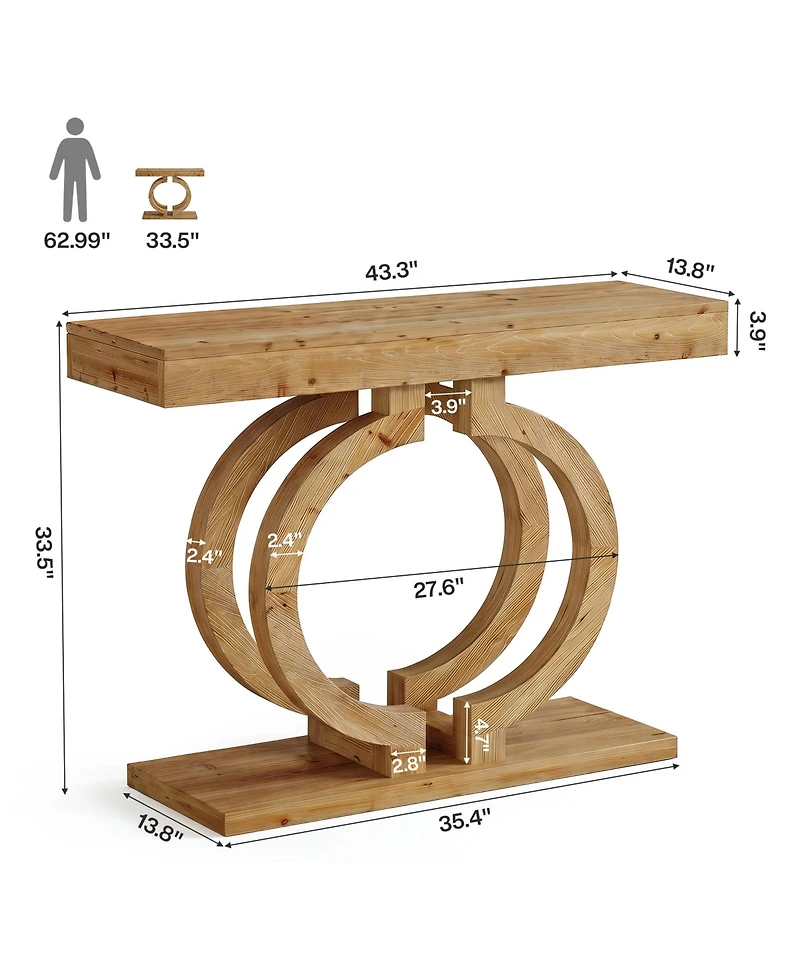 Tribesigns Solid Wood Console Table, 43.3" Natural Wood Entryway Table with Artistic Double-Circle Base, Narrow Sofa Accent Table