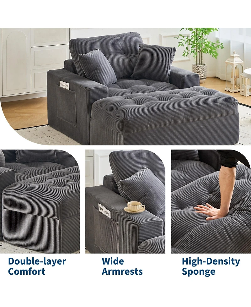 gaomon 63 inch Corduroy Chaise Lounge Chair No Assembly