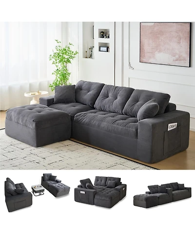 gaomon 104 inch L Shaped Corduroy Sectional Sofa No Assembly