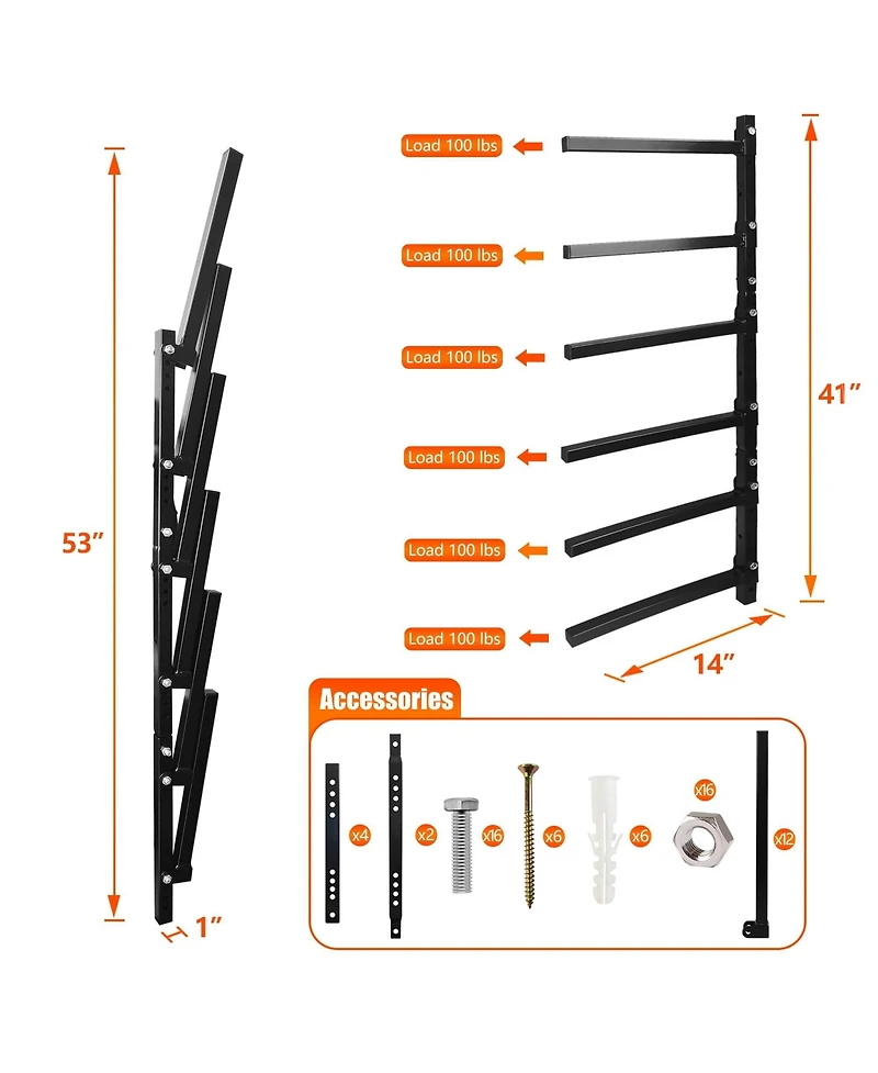 Xdovet Foldable Lumber Rack Wall Mount 6-Tier Steel Organizer