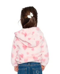 Deux par Toddler Girls 2T-5T Hooded Full Zip Faux Fur Jacket Printed with Hearts