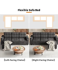 homfan Velvet Sectional Sofa Bed – Chaise Lounge Sleeper Couch with Usb Ports and Cup Holders for Living Room