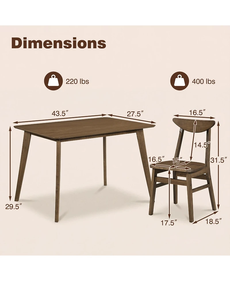 Slickblue Compact 5-Piece Wooden Dining Table Set with Chairs for Kitchen or Dining Room