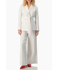 Ivonne Women's Pinstripe Self-Tie Belted Wrap Tailored Blazer