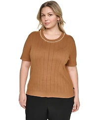 Karl Lagerfeld Paris Plus Crewneck Short-Sleeve Knit Top