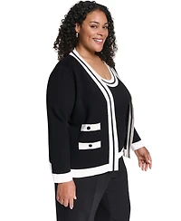Karl Lagerfeld Paris Plus Tipped Open-Front Cardigan