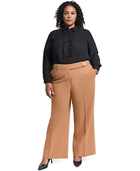 Karl Lagerfeld Paris Plus Wide Leg Mid-Rise Woven Pants