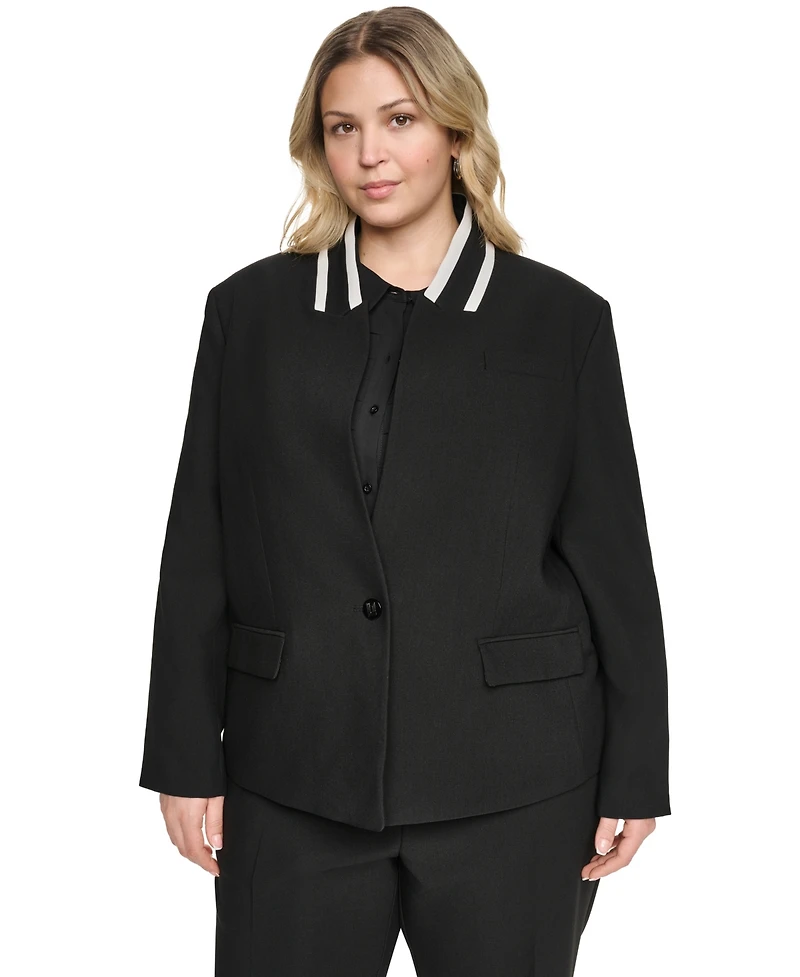 Karl Lagerfeld Paris Plus One-Button Reverse Lapel Banded Blazer