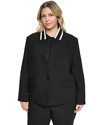 Karl Lagerfeld Paris Plus One-Button Reverse Lapel Banded Blazer