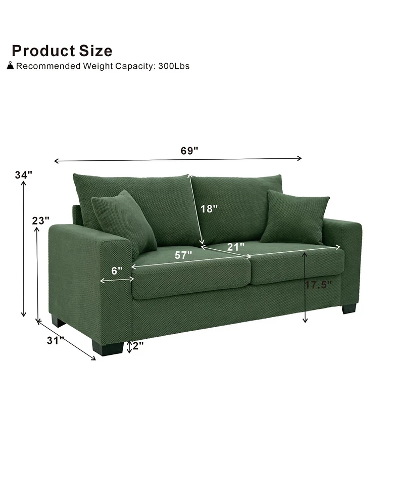 Rainsken Loveseat Sofa, with 2 Throw Pillows, Comfortable Upholstered Couch, Textured Fabric, for Living Room, Apartment, Office, Easy Assembly