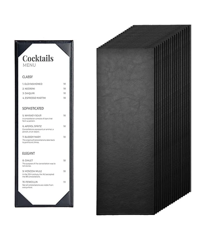 Yescom 20 Pack 4.25"x14" Pu Leather Restaurant Menu Covers Single Page with Angled Corners for Wine List Bar