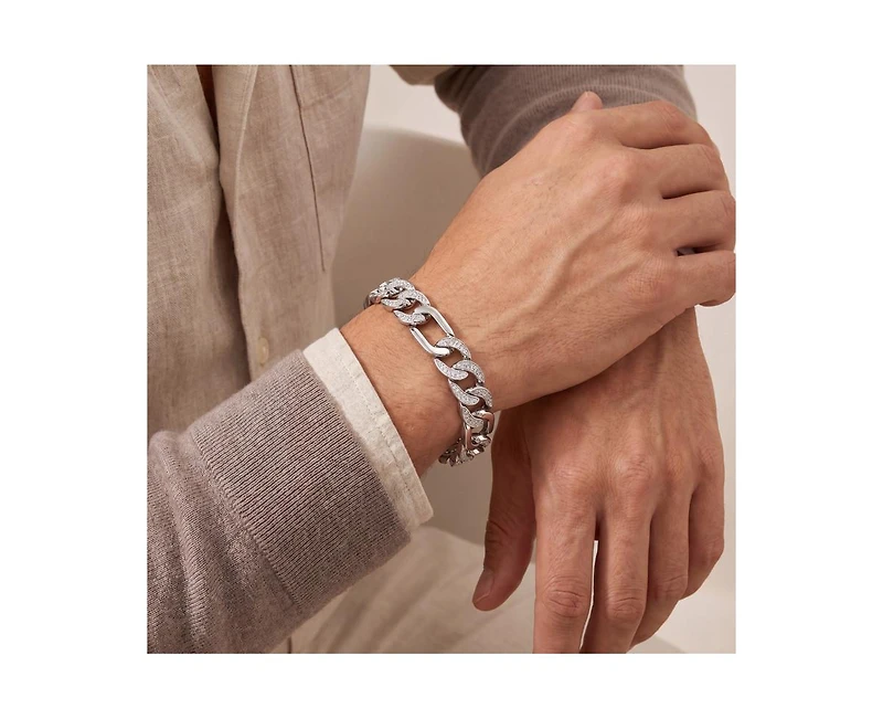 Rachel Glauber Men's White Gold Plated Cz Pave Chain Bracelet