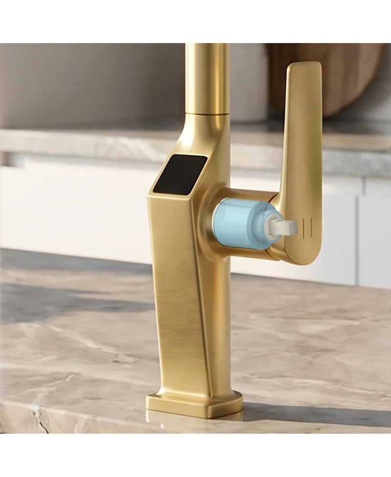 Midola Touchless Brushed Gold Kitchen Faucet with Led Display, Motion Sensor Sink Faucet with 3-Function Pull-Out Sprayer and 360degree