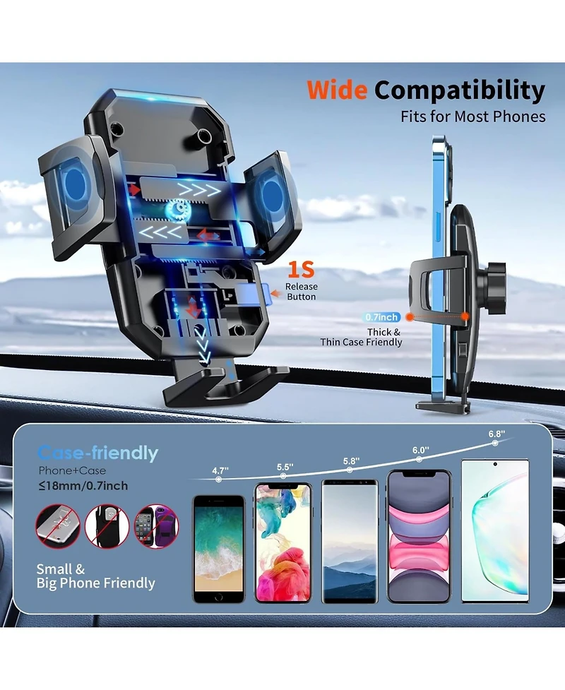 Gonez 3-in-1 Car Phone Holder Mount with Strong Suction Cup, Dashboard Windshield Air Vent Cell Phone Holder for iPhone and Android Smartphones