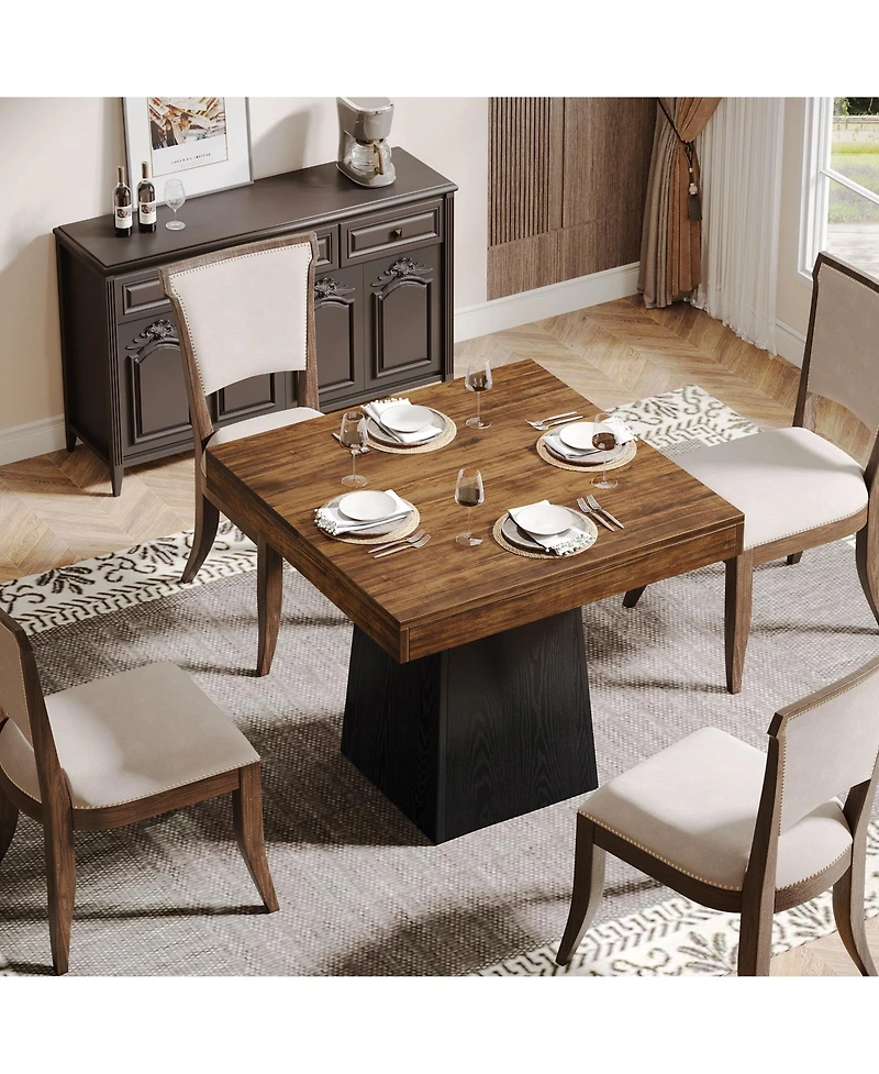 Tribesigns Square Dining Table for 4, 31.5-Inch Kitchen Small Dinner with Sturdy Pedestal Base, Farmhouse Room