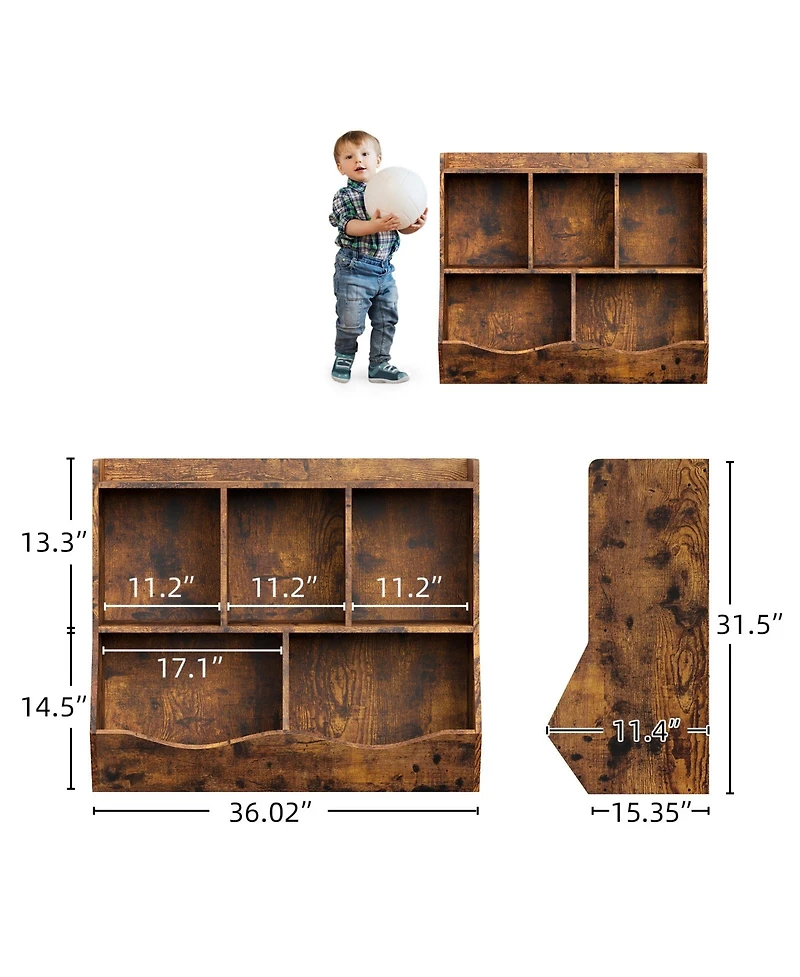 homfan Kids' Toy Storage Organizer with Open Compartments and Tilting Bins - Durable Safe Children's Bookshelf for Playroom Bedroom