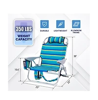 Aofar Portable Recliner Chair Camping Folding Lay Flat 5 Positions Headrest Pouch Cup Holder Striped