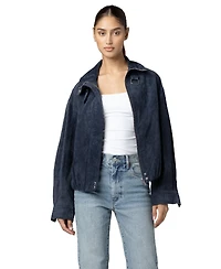 Blank Nyc Women's Midnight Drift High Collar Suede Bomber Jacket