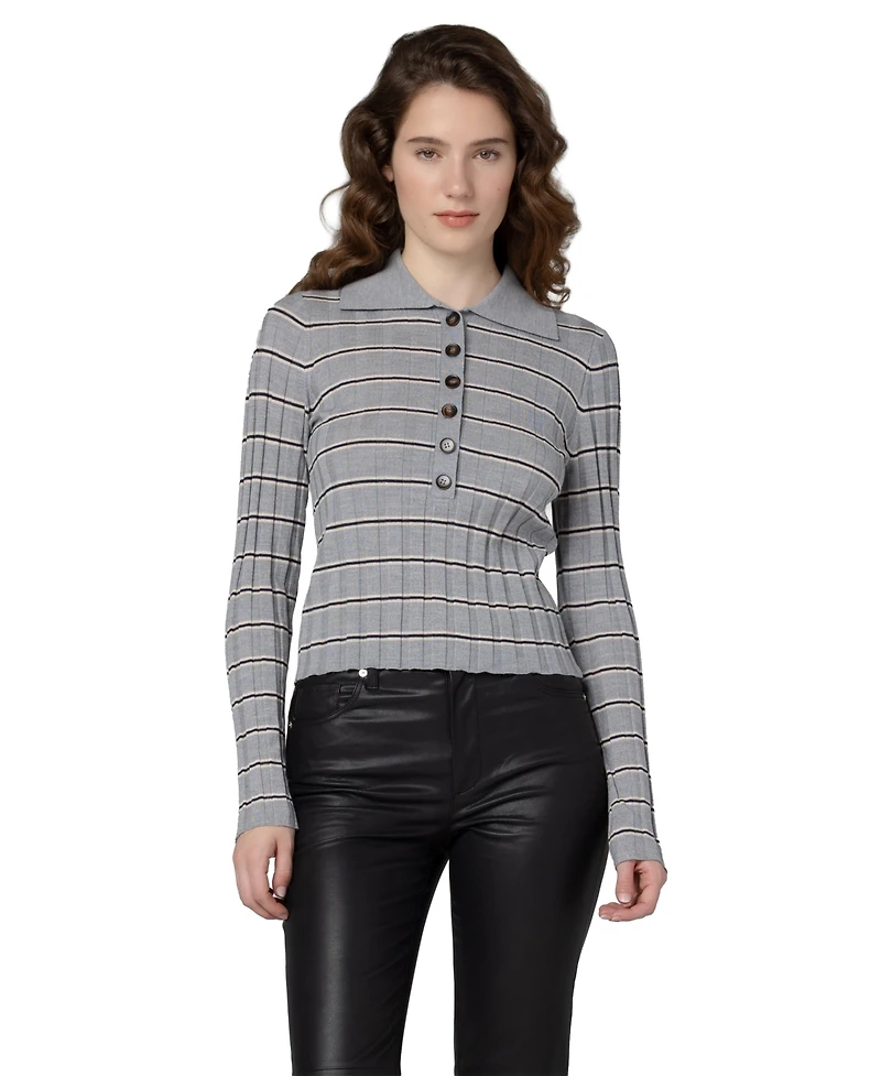 Blank Nyc Women's Second Date Knit Stripe Polo Top