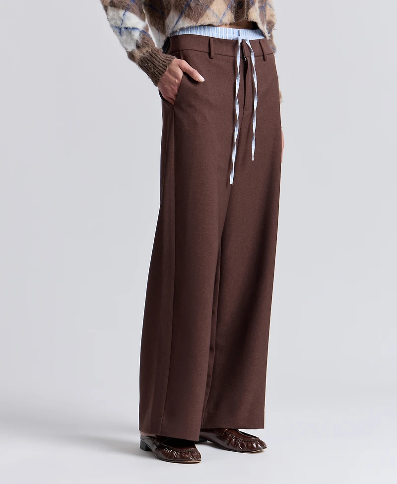 Avec Les Filles Women's Double-Waistband Wide-Leg Pants