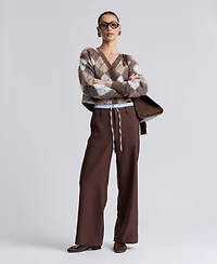 Avec Les Filles Women's Argyle Jacquard Cardigan