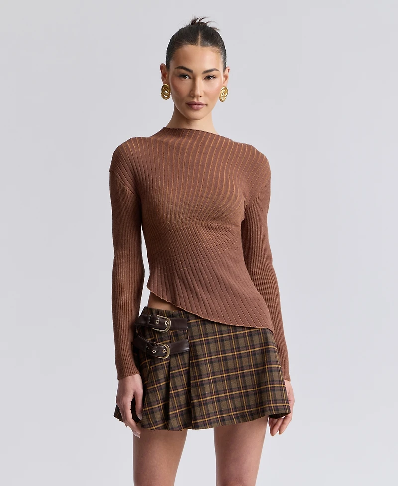 Avec Les Filles Women's Long-Sleeve Radial Rib Sweater