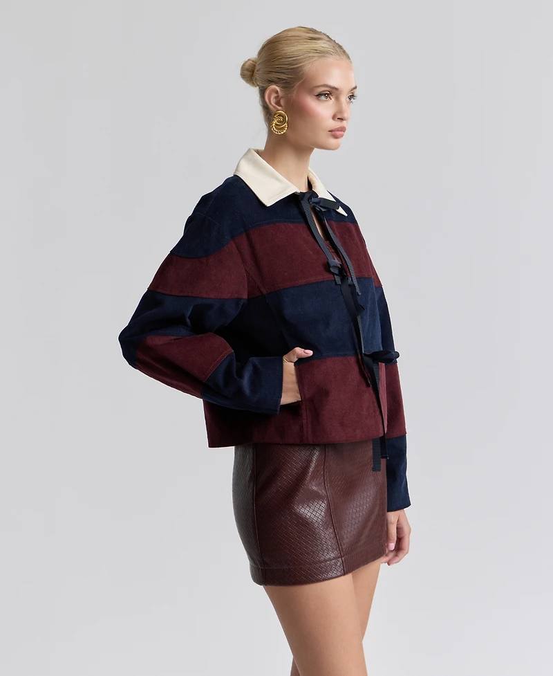Avec Les Filles Women's Striped Rugby Front-Tie Jacket