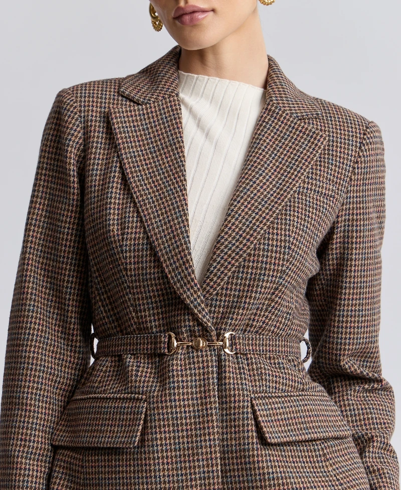 Avec Les Filles Women's Notch Lapel Collar Belted Blazer