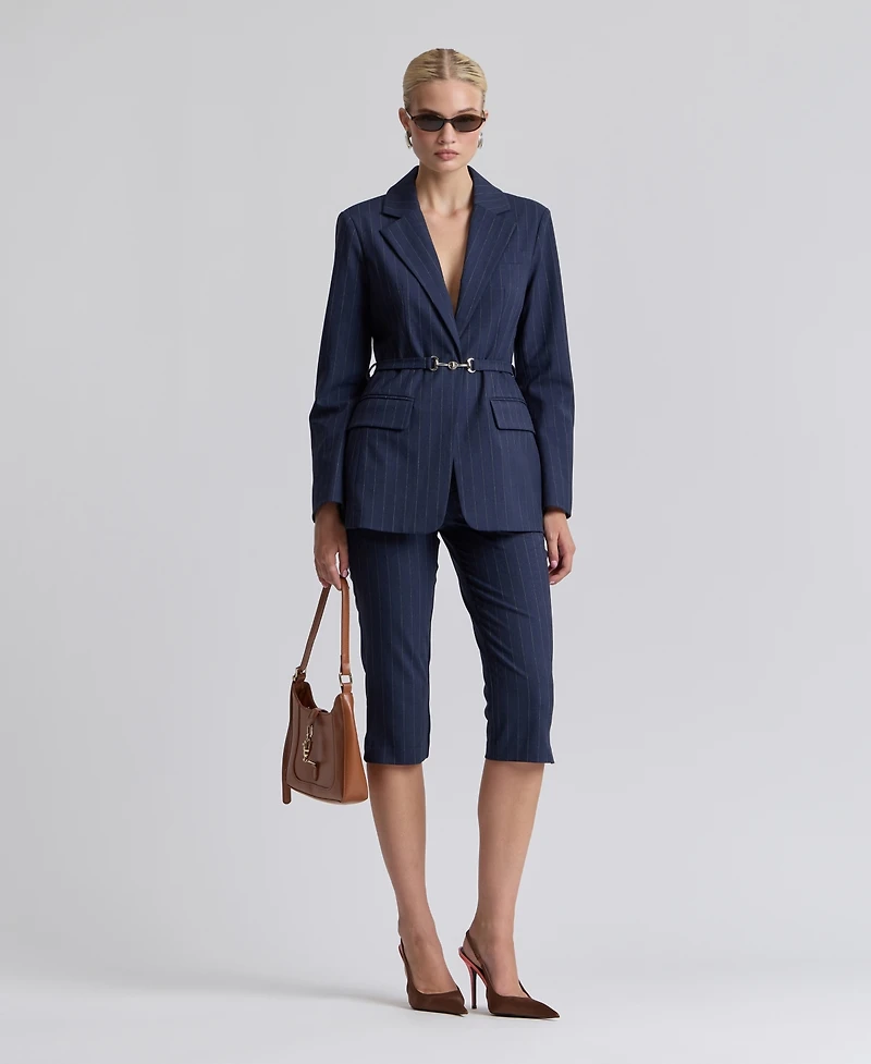 Avec Les Filles Women's Spread Collar Belted Blazer