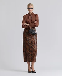 Avec Les Filles Women's Long Puff-Sleeve Scarf Neck Top