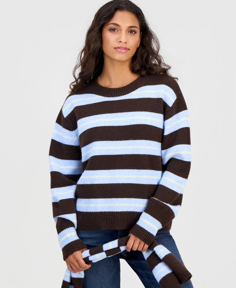 Madden Girl Juniors' Oversized Stripe Long-Sleeve Crewneck Pullover with Matching Scarf
