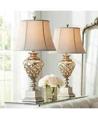 Barnes and Ivy Luke 33 3/4" Tall Large Traditional End Table Lamps Set of 2 Led Night Light Finish Mercury Glass