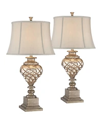 Barnes and Ivy Luke 33 3/4" Tall Large Traditional End Table Lamps Set of 2 Led Night Light Finish Mercury Glass