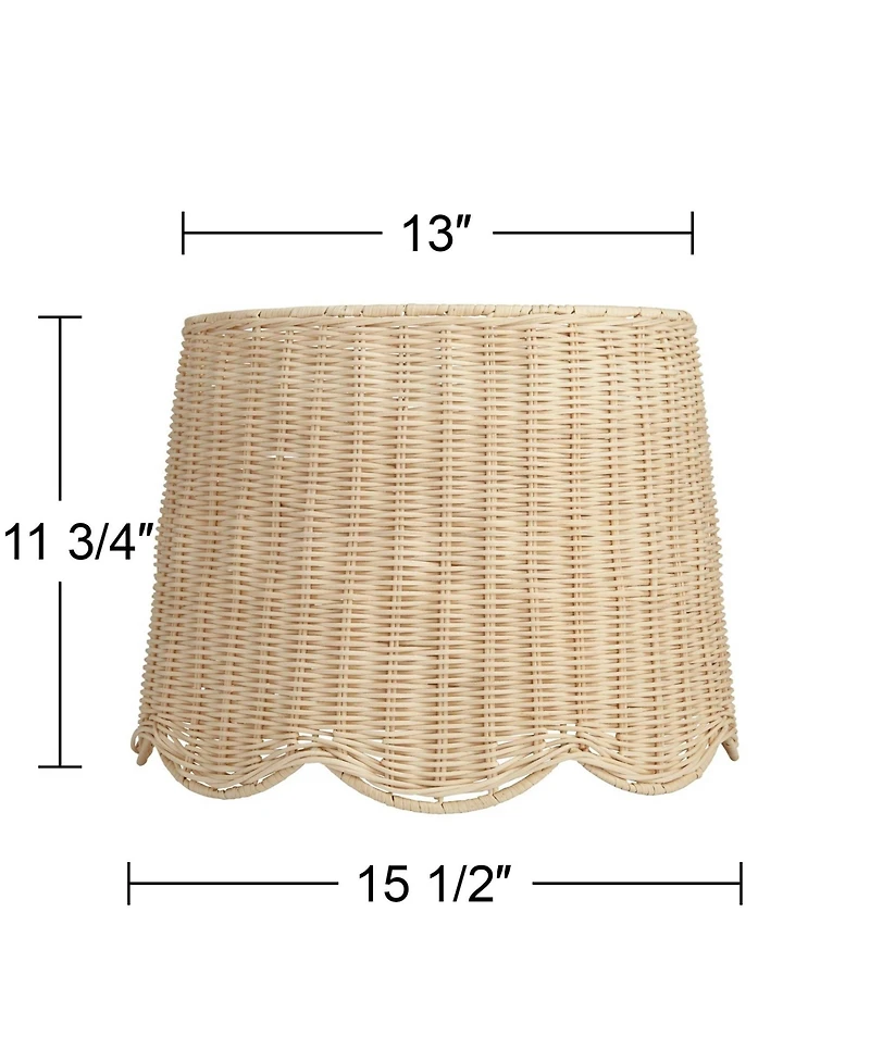 Springcrest 13" Top x 15 1/2" Bottom x 11 3/4" H x 11 3/4" Slant Lamp Shade Replacement Drum Unbleached Rattan Spider Harp Finial