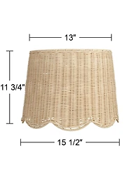Springcrest 13" Top x 15 1/2" Bottom x 11 3/4" H x 11 3/4" Slant Lamp Shade Replacement Drum Unbleached Rattan Spider Harp Finial