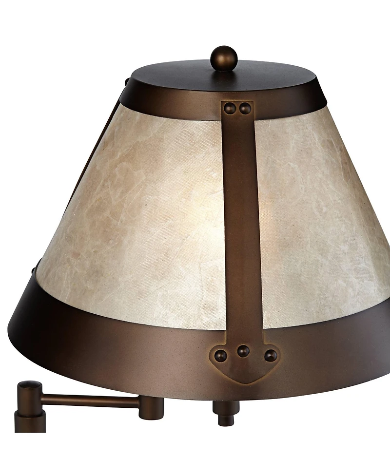 Franklin Iron Works Samuel Industrial Desk Lamps 21 1/4" High Set of 2 Bronze Swing Arm with Usb Charging Port Natural Mica Shade for Living Room Home