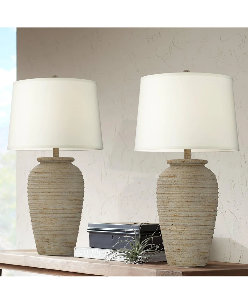 John Timberland Austin 28" Tall Jug Southwest Farmhouse Rustic Table Lamps Set of 2 Sand Toned Ridged Finish Living Room Bedroom