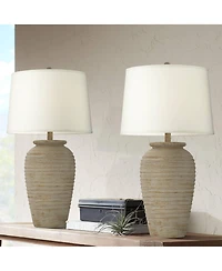 John Timberland Austin 28" Tall Jug Southwest Farmhouse Rustic Table Lamps Set of 2 Sand Toned Ridged Finish Living Room Bedroom