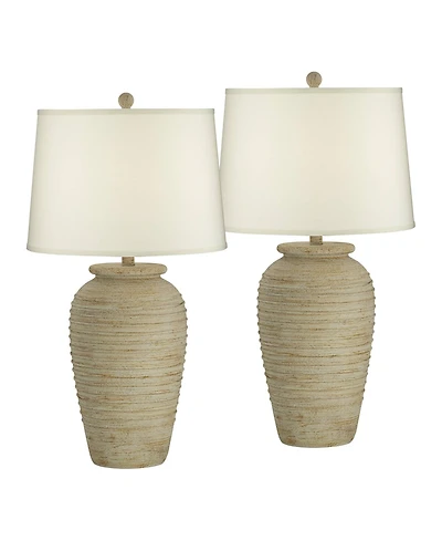 John Timberland Austin 28" Tall Jug Southwest Farmhouse Rustic Table Lamps Set of 2 Sand Toned Ridged Finish Living Room Bedroom