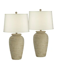 John Timberland Austin 28" Tall Jug Southwest Farmhouse Rustic Table Lamps Set of 2 Sand Toned Ridged Finish Living Room Bedroom
