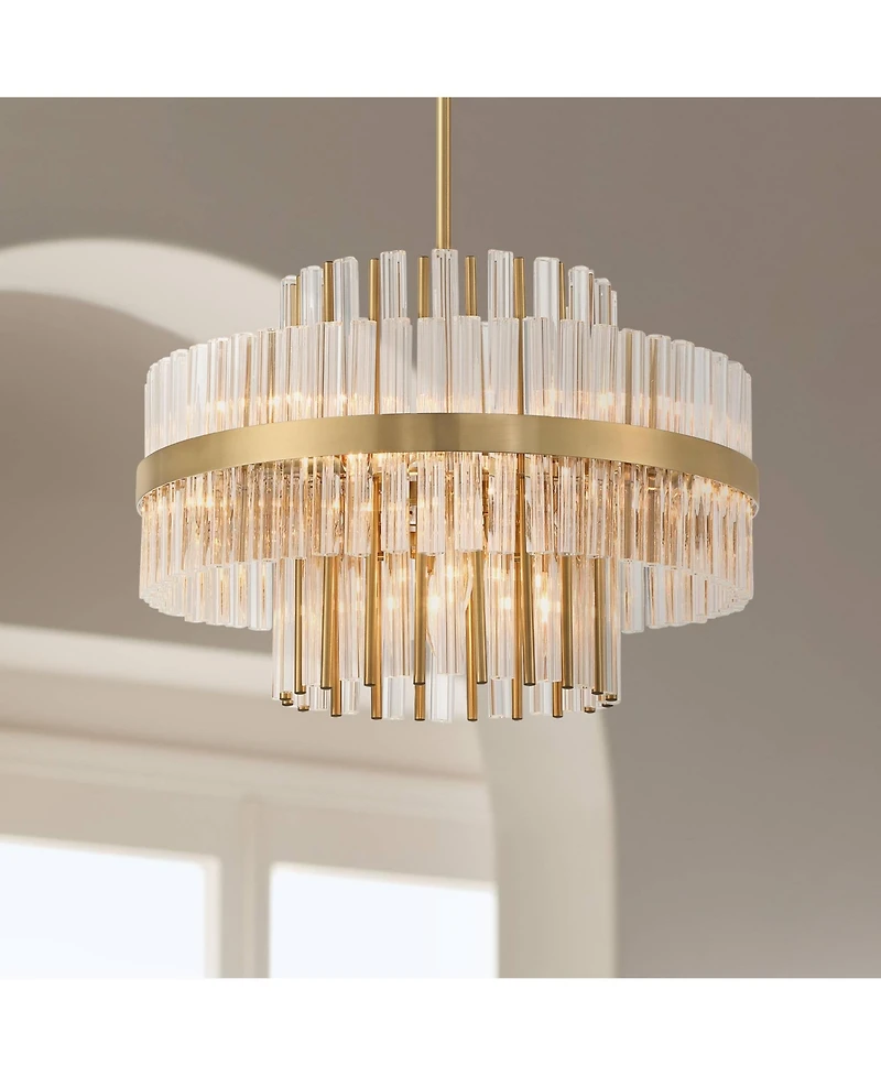 Possini Euro Design Jenna Soft Chandelier 20" Wide Modern 2-Tier Clear Crystals 8-Light Fixture for Dining Room House Foyer