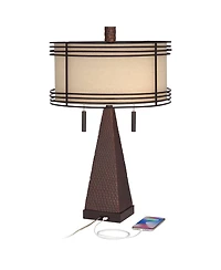 Franklin Iron Works Niklas 26" High Industrial Table Lamps Set of 2 Usb Port Pull Chain Bronze Finish Metal Charging