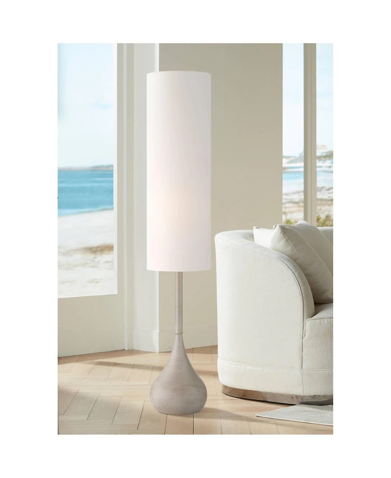 Possini Euro Design Moderne Mid Century Modern 62" Tall Standing Floor Lamp Droplet Foot Switch Natural Metal Living Room
