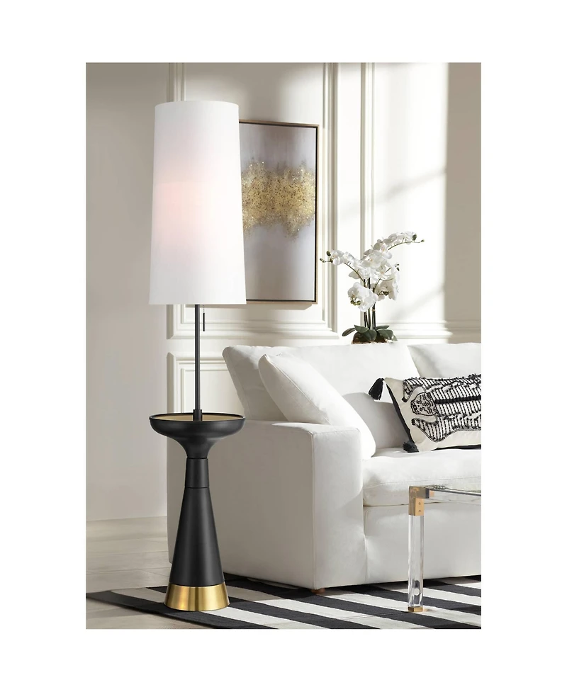 Possini Euro Design Otis Mid Century Modern 66" Tall Standing Floor Lamp Tray Table Pull Chain Metal Living Room House