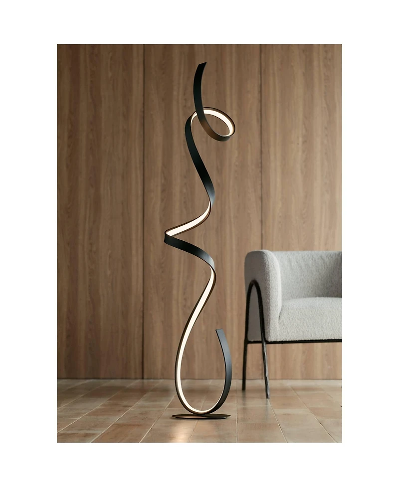 Possini Euro Design Avante Modern 56 1/2" Tall Standing Floor Lamp Ribbon Led Foot Switch Matte Finish Living Room Bedroom