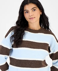 Hippie Rose Juniors' Stripe Oversized Crewneck Drop-Shoulder Sweater