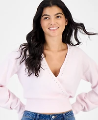 Hippie Rose Juniors' Surplice Studded Pullover Sweater